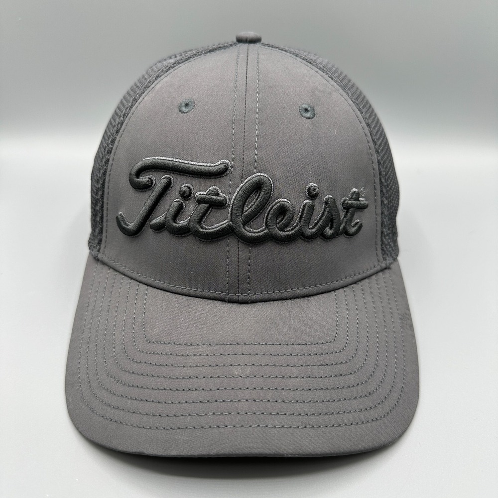 Titleist Pro V1 Hat Mens M/L Gray Black Golf Patch Fitted Mesh Stretch Cap